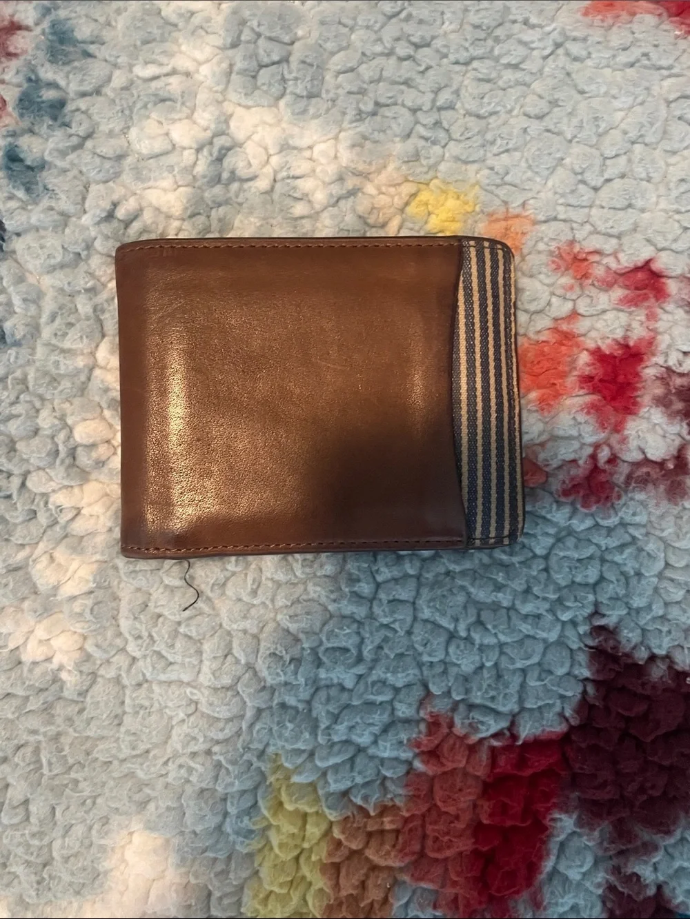 Brown Leather fossil Bifold Wallet with Striped Accent